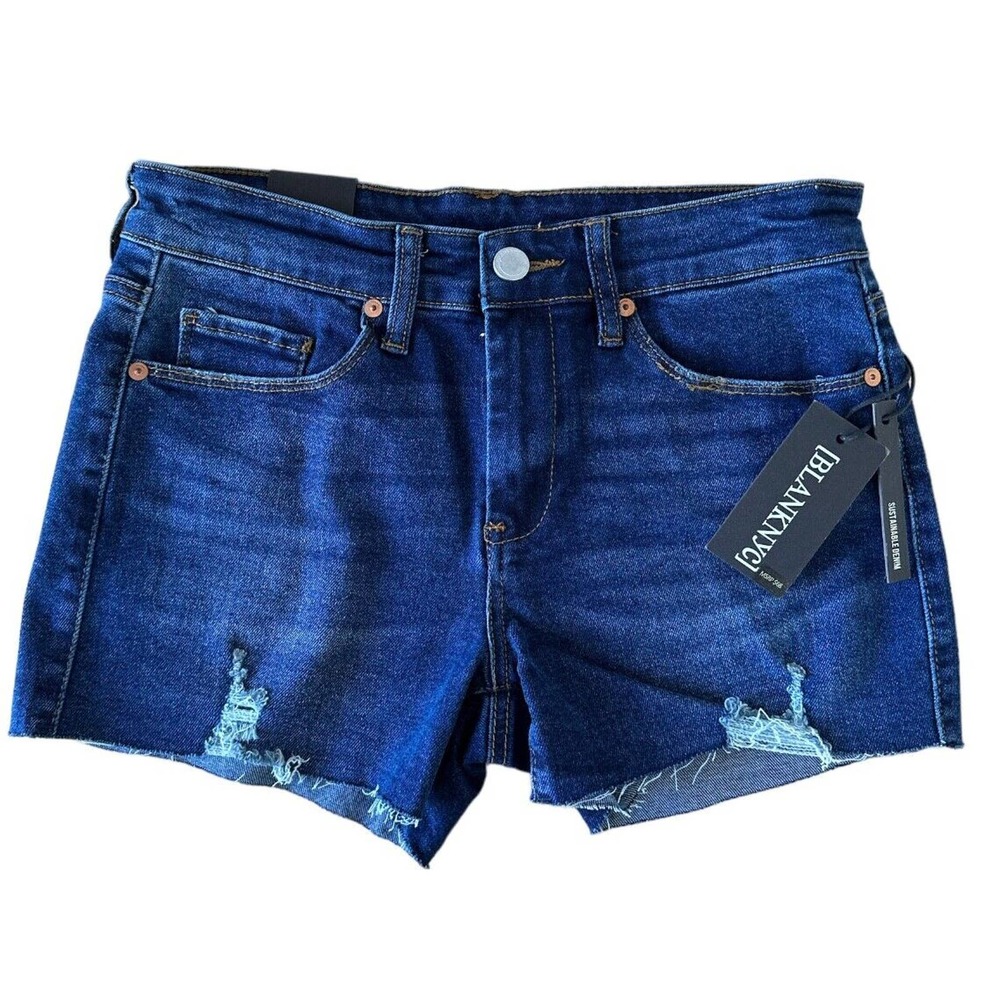 BLANKNYC Women's The Astor Cut-Off Denim Short Mid Rise Raw Hem Size 27 Blue